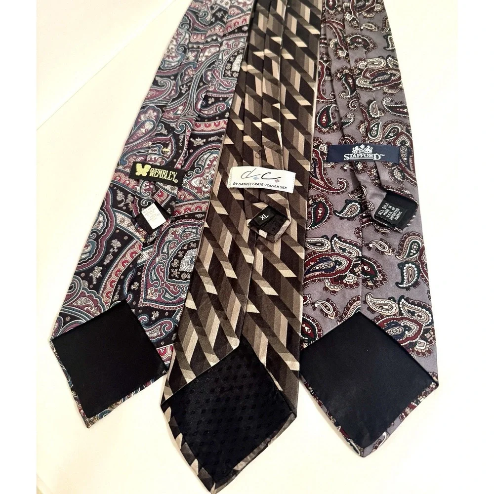 Lot Of 3 Vintage Men's‎ Silk Neck Ties  Paisley Various Brands Wesley, Stafford